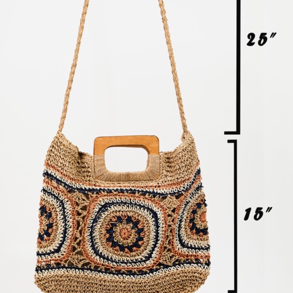 SOLD OUT Ivory Bohemian Straw Woven Braided Square Summer Bag - Picture 3 of 3